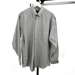 Van Heusen Men's Grey Solid Dress Shirt Large Long Sleeve Button Down Collar